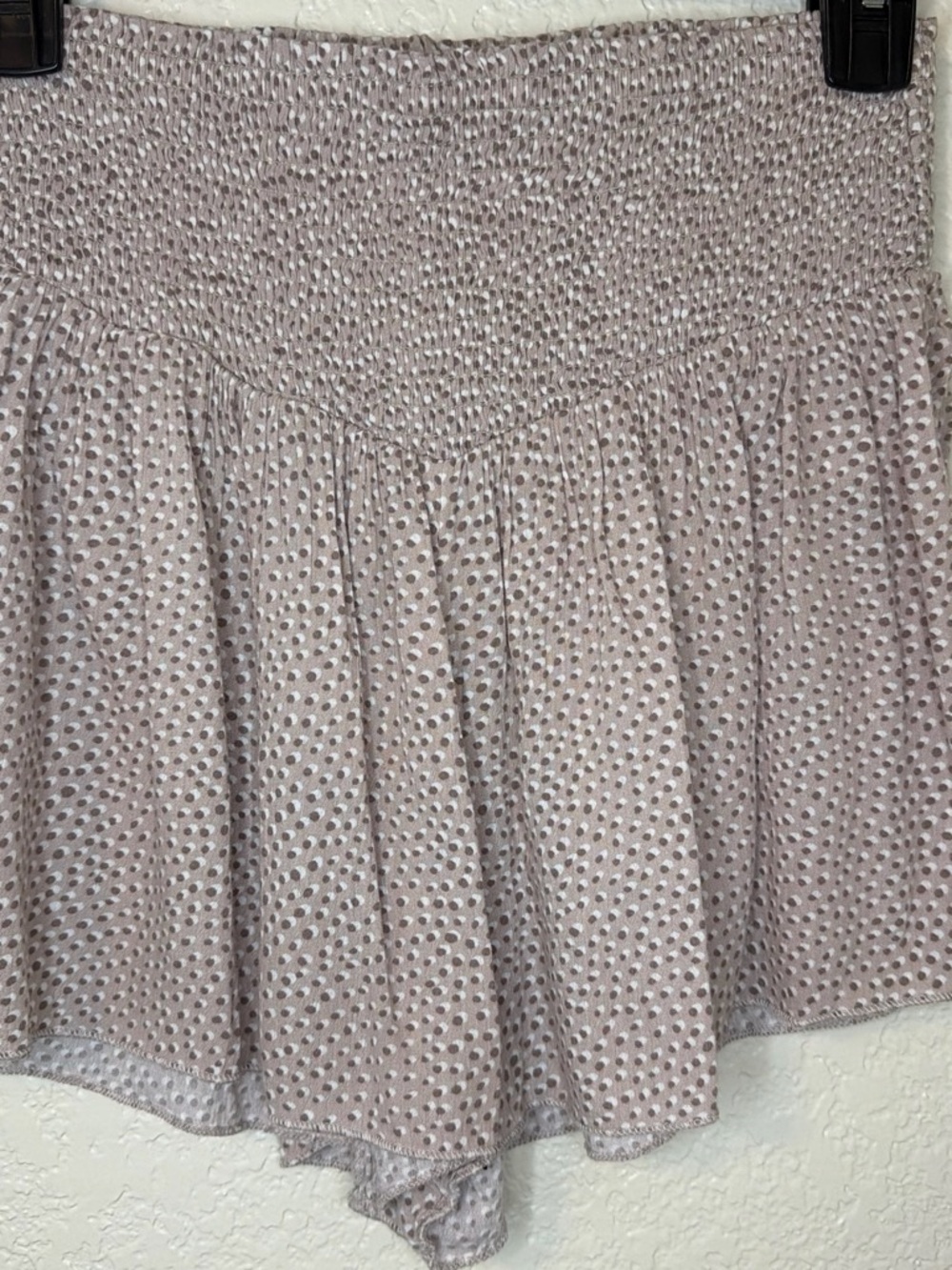 Aerie Smocked Waist Polka Dot Mini Skirt - Taupe